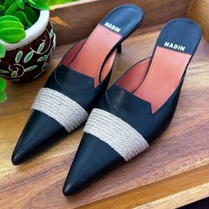 NADIN Black Leather Kitten Heels Mules | Size 37 EU
/ 7 US | Made in Italy